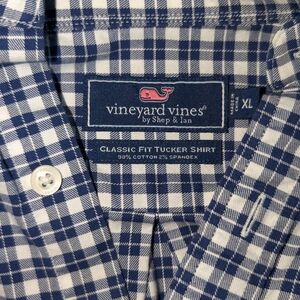Vineyard Vines Navy and White Plaid Classic Fit Button-Down Shirt